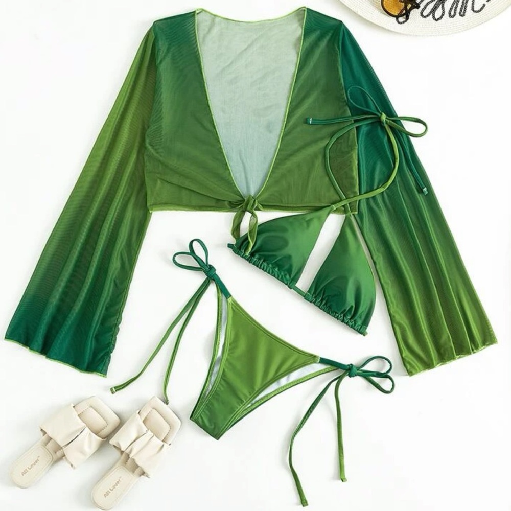 SHEIN Ombré Green Bikini 3 Piece Set